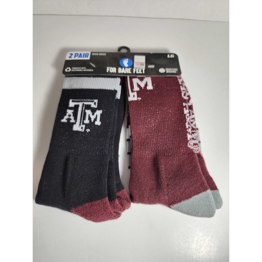 Texas A&M Aggies University Crew Socks Moisture Wicking Large 2 Pairs NCAA NWT